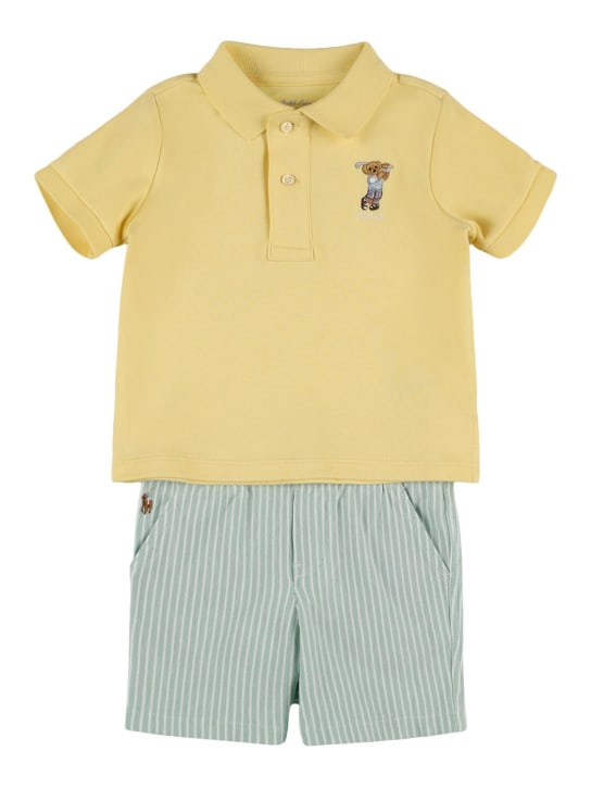 Polo Ralph Lauren: 코튼 피케 폴로 셔츠 & 쇼츠 - 옐로우 - kids-boys_0 | Luisa Via Roma