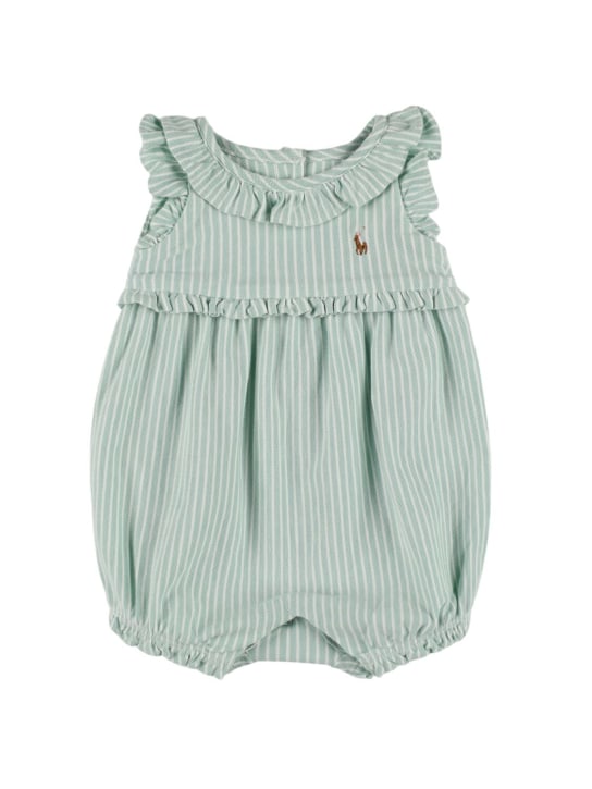 Polo Ralph Lauren: Cotton poplin romper - Beyaz/Mavi - kids-girls_0 | Luisa Via Roma
