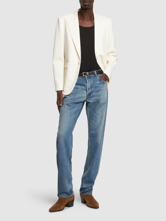 Saint Laurent: Relaxed straight cotton denim jeans - Mavi - men_1 | Luisa Via Roma