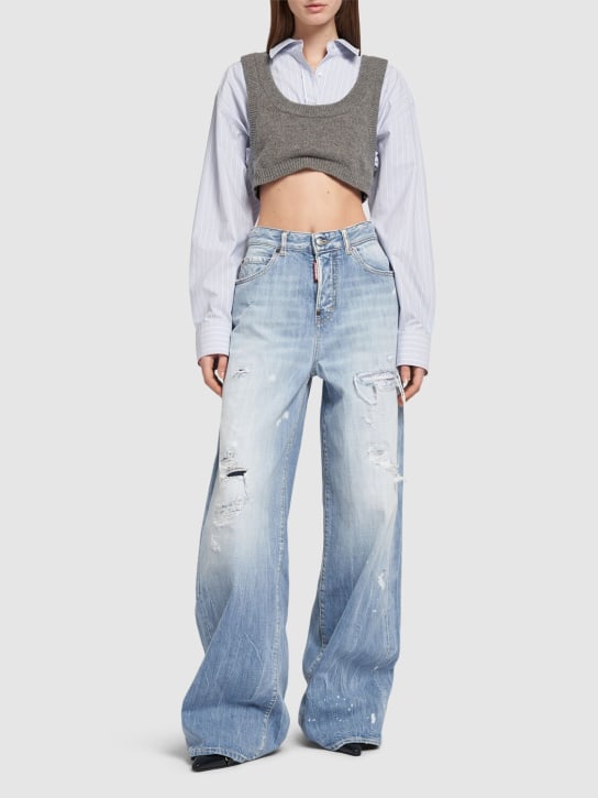 Dsquared2: Traveller medium rise denim wide jeans - Açık Mavi - women_1 | Luisa Via Roma