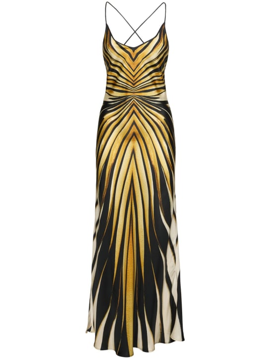 Roberto Cavalli: Ray Of Gold printed silk twill dress - Yellow/Black - women_0 | Luisa Via Roma