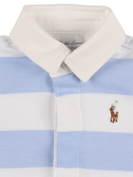 Polo Ralph Lauren: Logo embroidered cotton piquet romper - Beyaz/Mavi - kids-boys_1 | Luisa Via Roma