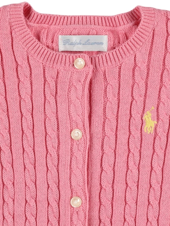 Polo Ralph Lauren: Cardigan in maglia di cotone a trecce con logo - Rosa - kids-girls_1 | Luisa Via Roma