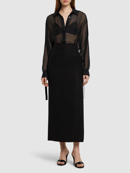 Philosophy Di Lorenzo Serafini: Linen blend side split long skirt - Black - women_1 | Luisa Via Roma