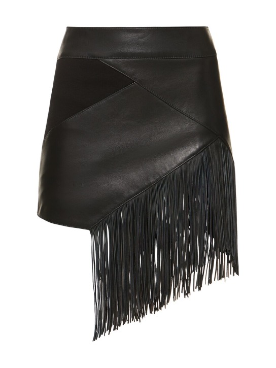 Roberto Cavalli: Fringed leather mini skirt - Black - women_0 | Luisa Via Roma