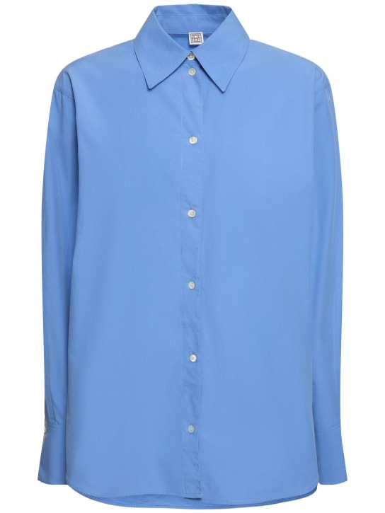 Toteme: Kimono sleeve cotton poplin shirt - Blue - women_0 | Luisa Via Roma