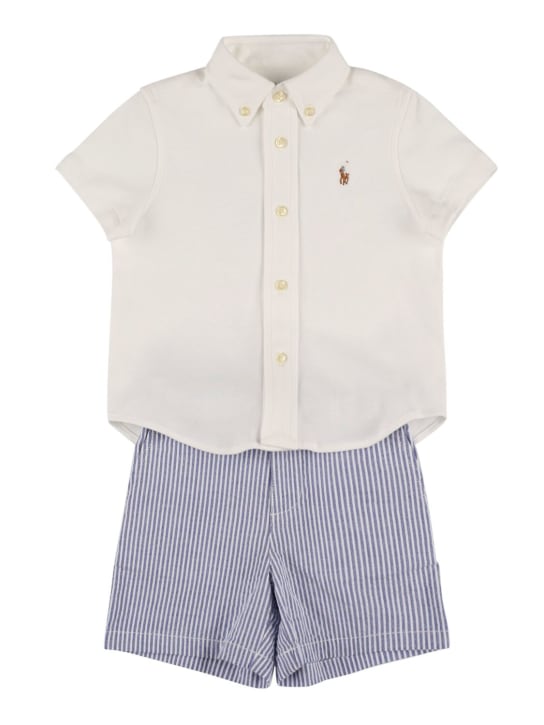 Ralph Lauren: 棉质府绸衬衫&短裤 - 白色/蓝色 - kids-boys_0 | Luisa Via Roma