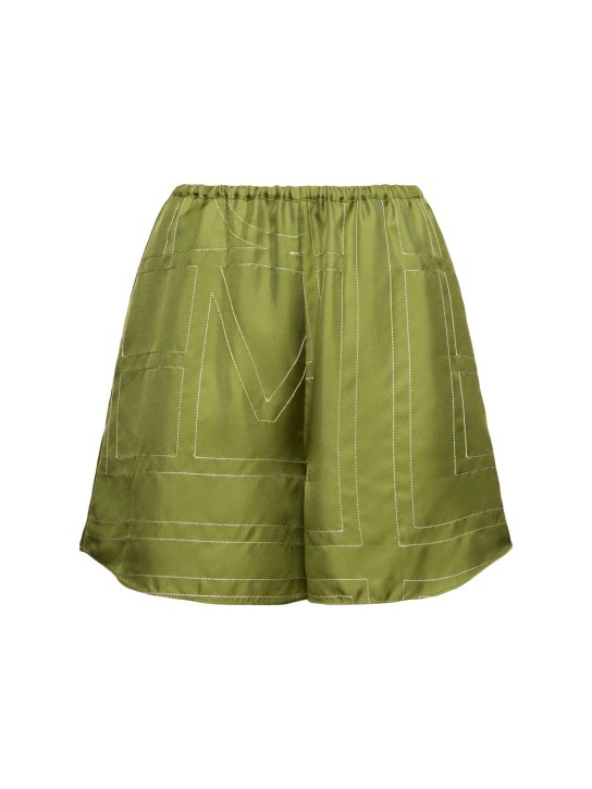 Toteme: Monogram silk pajama shorts - Green - women_0 | Luisa Via Roma