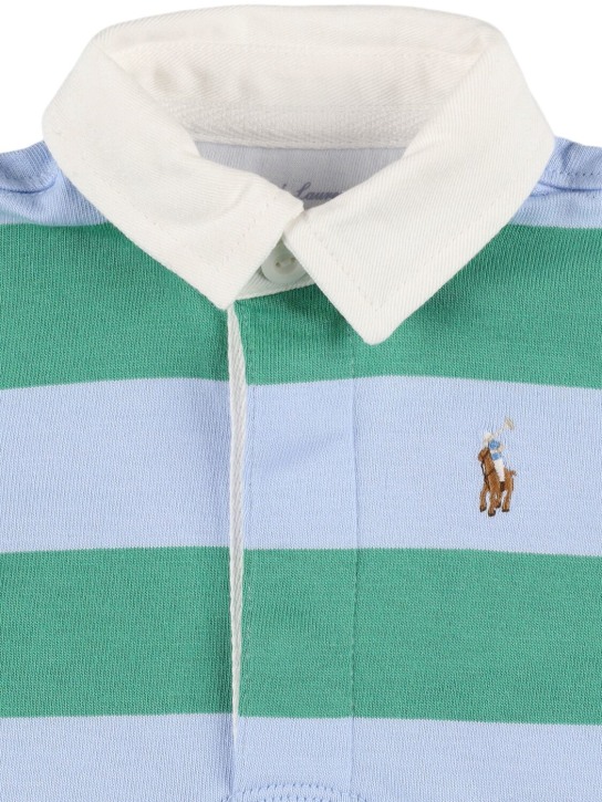 Polo Ralph Lauren: Logo刺绣棉质珠地网眼布连身裤 - 蓝色/绿色 - kids-boys_1 | Luisa Via Roma