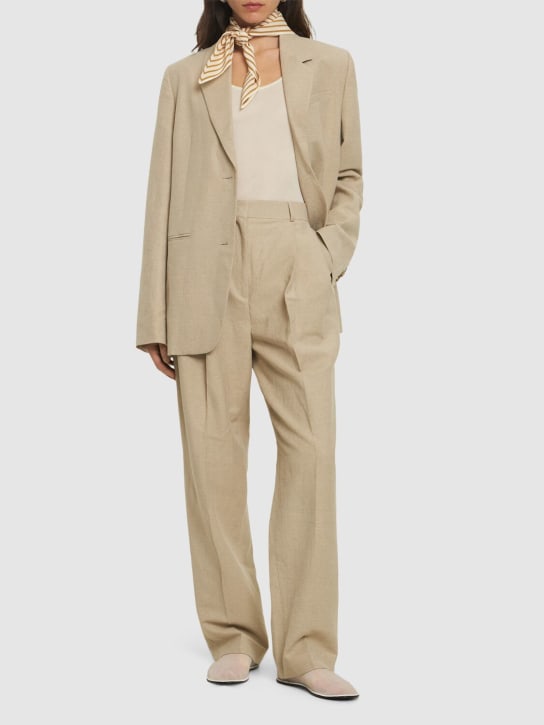 Toteme: Pleated tailored linen blend pants - Beige - women_1 | Luisa Via Roma