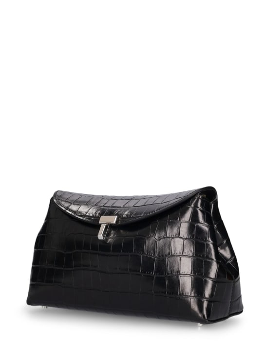 Toteme: T-Lock croc embossed leather clutch - Black - women_1 | Luisa Via Roma