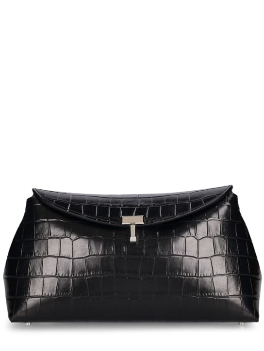 Toteme: T-Lock croc embossed leather clutch - Black - women_0 | Luisa Via Roma