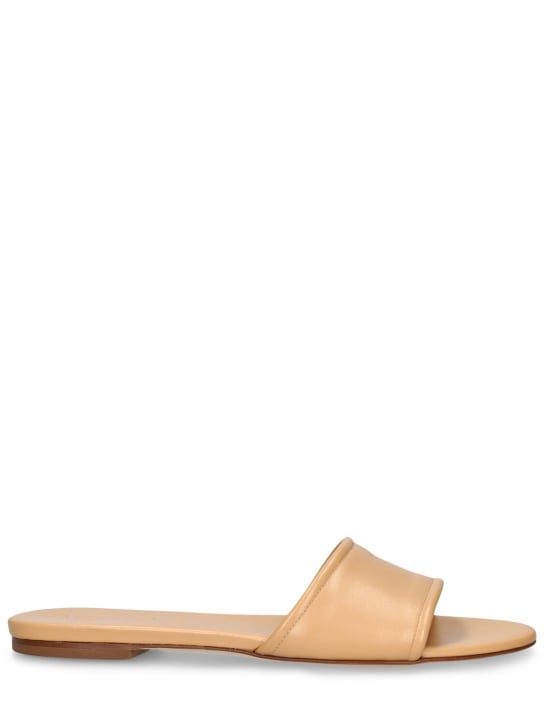 Aeyde: 10mm Sumi flat leather slide sandals - Camel - women_0 | Luisa Via Roma