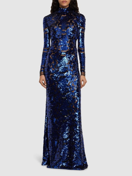 Tom Ford: Snake sequin embellished fishnet dress - Blue - women_1 | Luisa Via Roma