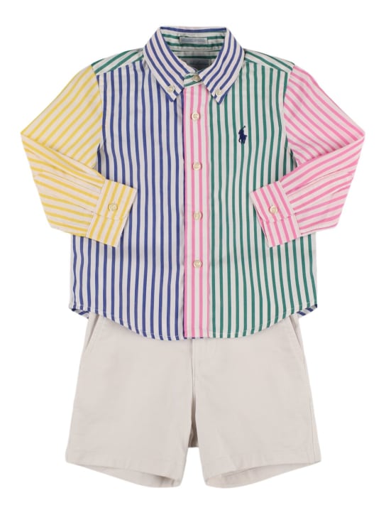 Polo Ralph Lauren: Camicia e shorts in popeline di cotone stretch - Bianco - kids-boys_0 | Luisa Via Roma