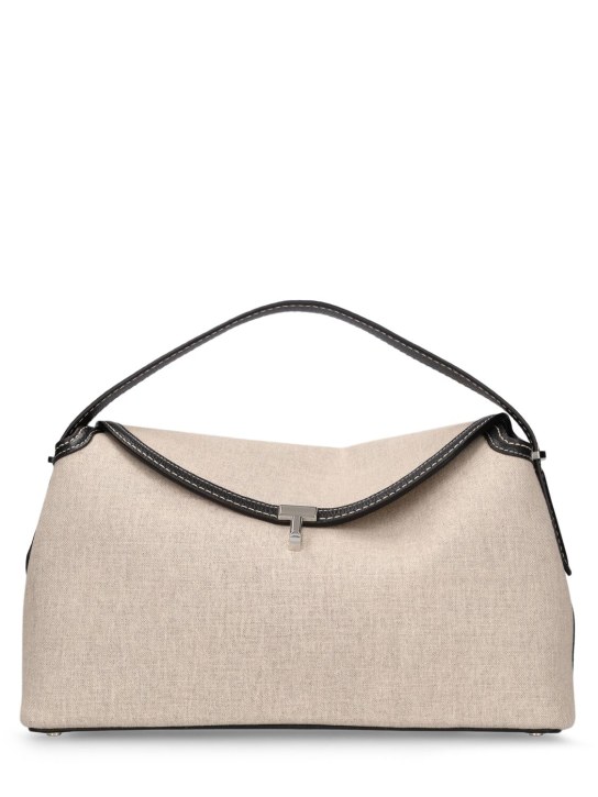 Toteme: T-Lock canvas top handle bag - Ecru/Black - women_0 | Luisa Via Roma
