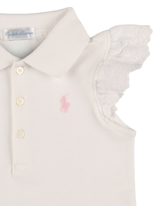 Ralph Lauren: Cotton blend piquet polo shirt & shorts - White/Blue - kids-girls_1 | Luisa Via Roma