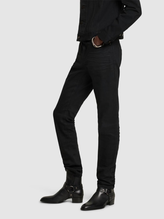 Saint Laurent: 40mm Wyatt belted leather cropped boots - Black - men_1 | Luisa Via Roma