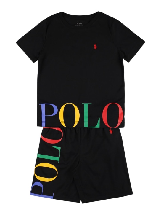 Polo Ralph Lauren: T-Shirt und Shorts aus Baumwolljersey mit Logo - Schwarz - kids-boys_0 | Luisa Via Roma