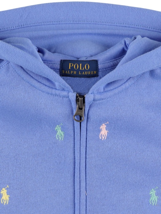 Polo Ralph Lauren: Logo cotton blend zip hoodie - Blue - kids-boys_1 | Luisa Via Roma
