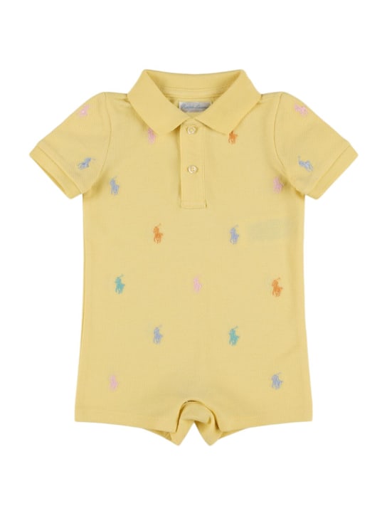 Ralph Lauren: Logo embroidery cotton interlock romper - Yellow - kids-boys_0 | Luisa Via Roma