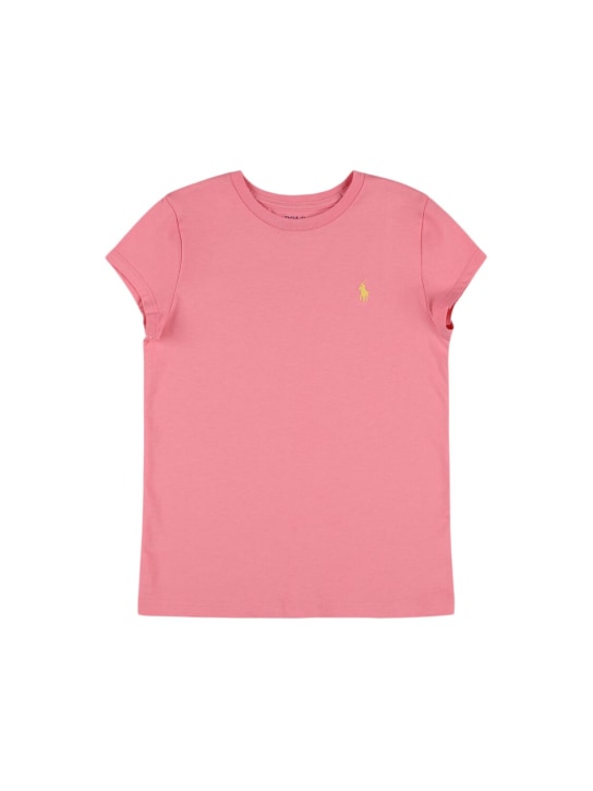 Polo Ralph Lauren: Logo棉质平纹针织T恤 - 粉色 - kids-girls_0 | Luisa Via Roma