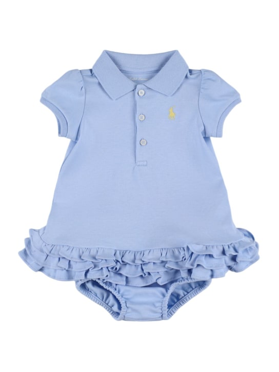 Ralph Lauren: Cotton piqué dress & diaper cover - Light Blue - kids-girls_0 | Luisa Via Roma