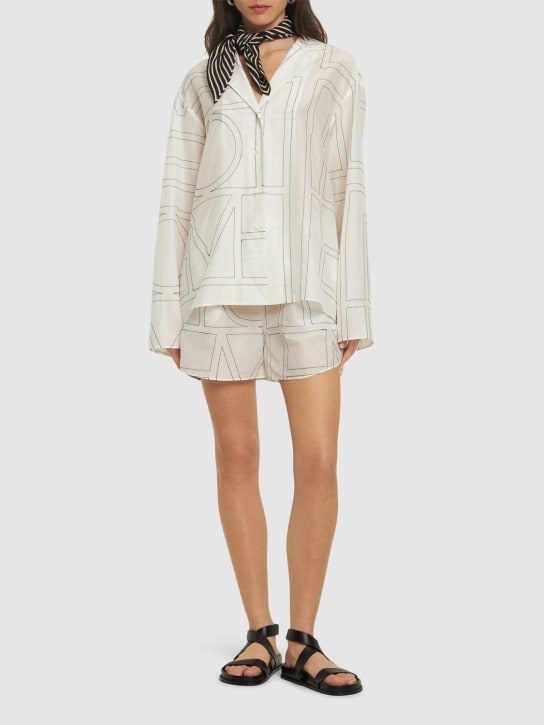Toteme: Monogram cotton blend pajama shirt - White/Black - women_1 | Luisa Via Roma