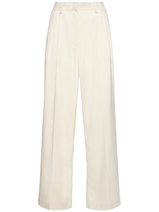 Toteme: Pantalones anchos de pana de seda y algodón - Blanco - women_0 | Luisa Via Roma