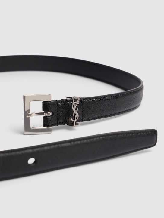 Saint Laurent: 2cm YLS smooth leather belt - Black - men_1 | Luisa Via Roma