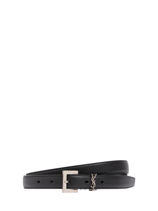 Saint Laurent: 2cm YLS smooth leather belt - Siyah - men_0 | Luisa Via Roma