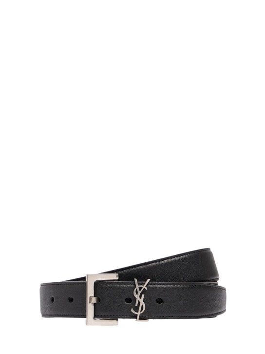 Saint Laurent: 3cm Monogram smooth leather belt - Black - men_0 | Luisa Via Roma