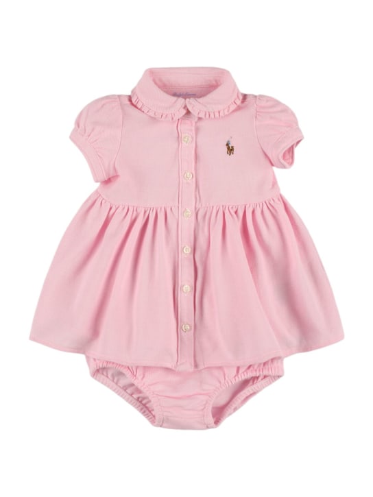 Polo Ralph Lauren: Cotton piqué dress & diaper cover - Pink - kids-girls_0 | Luisa Via Roma