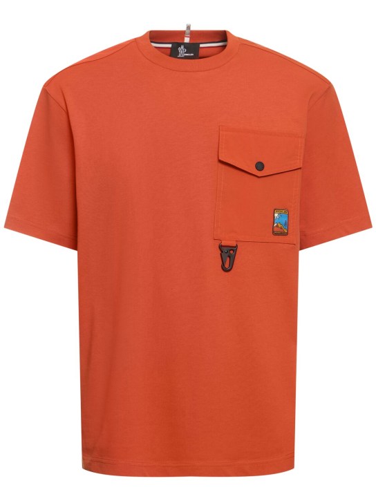Moncler Grenoble: T-shirt en coton à logo - Orange - men_0 | Luisa Via Roma
