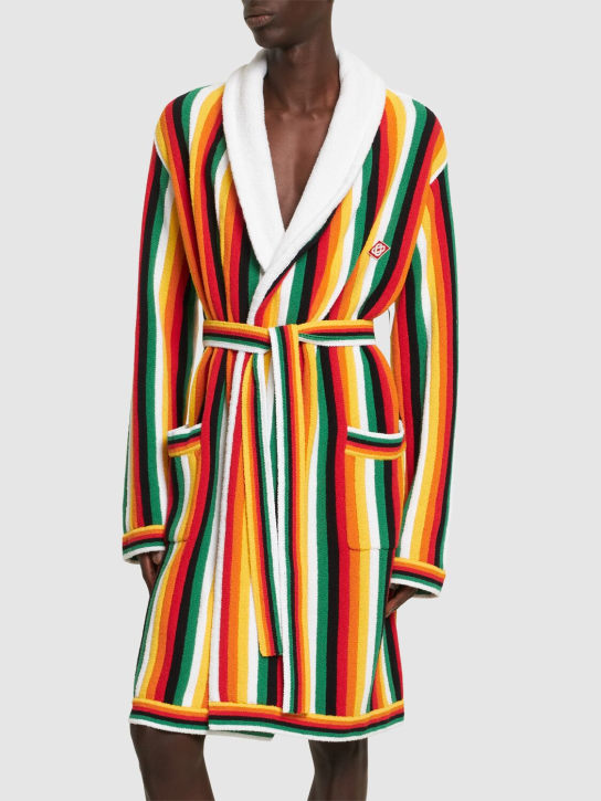 Casablanca: Striped cotton blend toweling bathrobe - Multicolor - men_1 | Luisa Via Roma