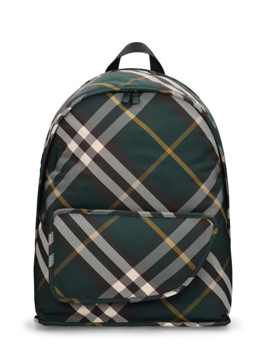 Burberry: Shield Check print backpack - Ivy Green - men_0 | Luisa Via Roma