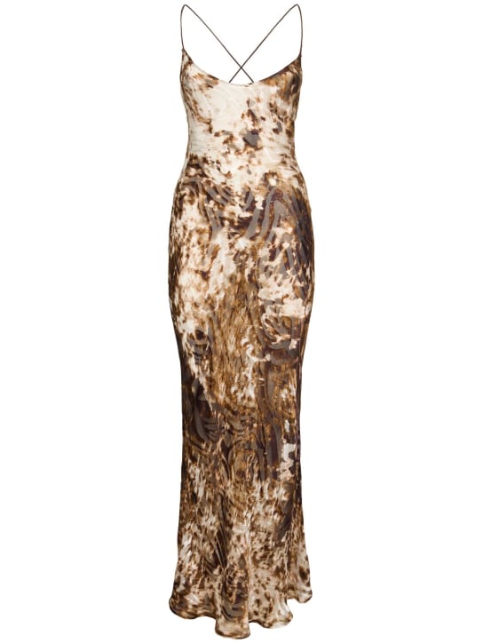 Roberto Cavalli: Appaloosa printed satin devoré dress - Brown/Multi - women_0 | Luisa Via Roma