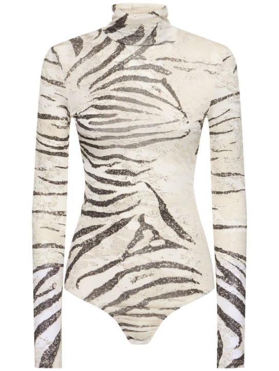 Roberto Cavalli: Zebra printed viscose devoré bodysuit - White/Black - women_0 | Luisa Via Roma