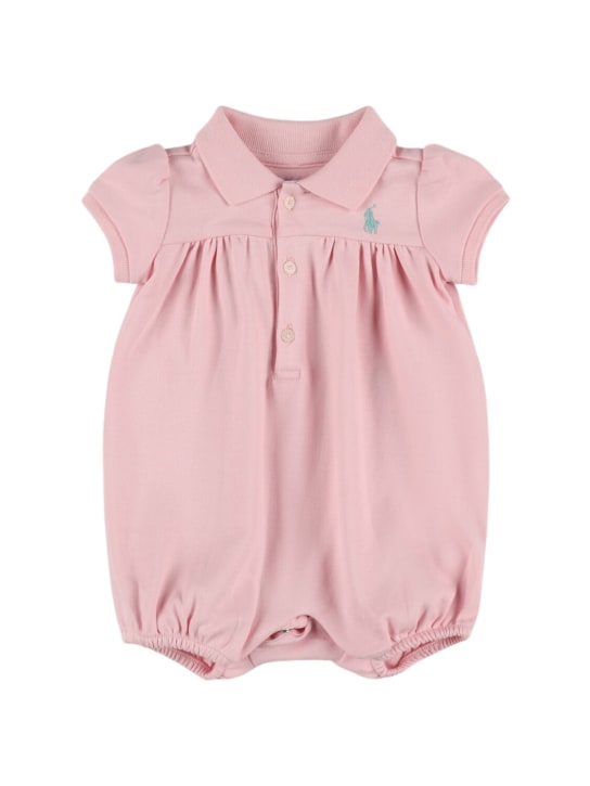 Polo Ralph Lauren: Cotton romper w/ logo detail - Pink - kids-girls_0 | Luisa Via Roma