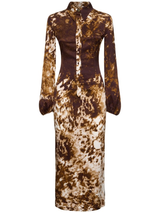 Roberto Cavalli: Appaloosa printed viscose twill dress - Kahverengi/Renkli - women_0 | Luisa Via Roma