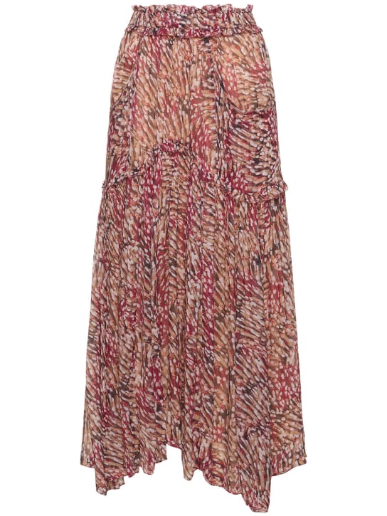 Marant Etoile: Falda larga de viscosa con estampado - Raspberry/Multi - women_0 | Luisa Via Roma