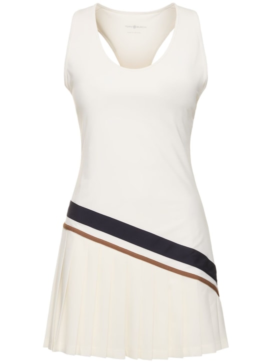 Tory Sport: V形纹科技织物迷你网球短裙 - 白色 - women_0 | Luisa Via Roma