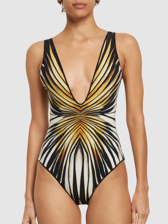 Roberto Cavalli: Ray Of Gold printed lycra swimsuit - Yellow/Black - women_1 | Luisa Via Roma
