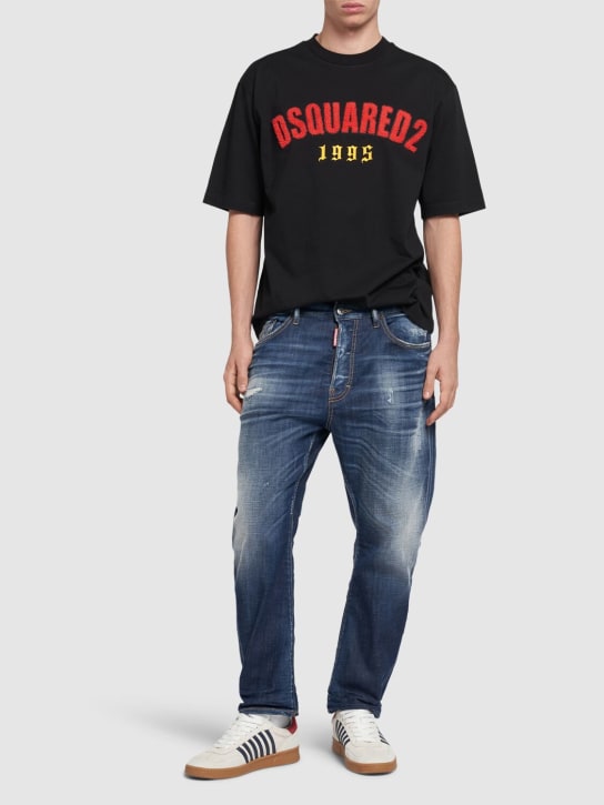 Dsquared2: T-shirt in cotone con logo - Nero - men_1 | Luisa Via Roma