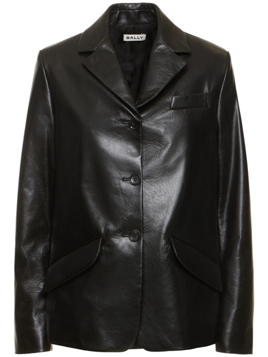 Bally: Leather blazer jacket - Siyah - women_0 | Luisa Via Roma