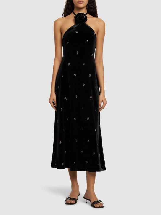 Weworewhat: Embroidered velvet halterneck midi dress - Black/Multi - women_1 | Luisa Via Roma