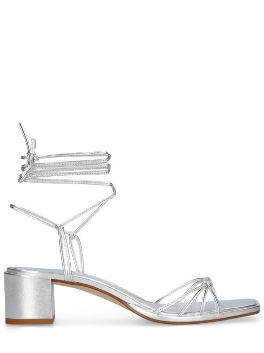 Aeyde: 55mm Serafina metallic leather sandals - Silver - women_0 | Luisa Via Roma