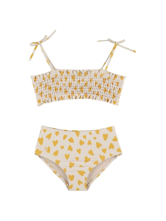 Liewood: Hearts print recycled nylon bikini - White/Yellow - kids-girls_0 | Luisa Via Roma