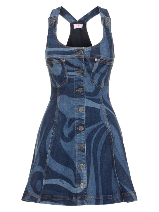 Pucci: Printed denim mini dress - Blue/Multi - women_0 | Luisa Via Roma