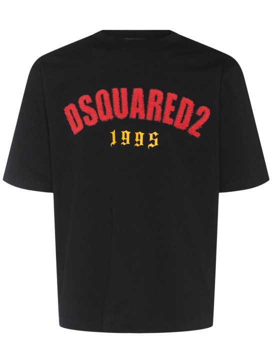 Dsquared2: T-Shirt aus Baumwolle mit Logo - Schwarz - men_0 | Luisa Via Roma